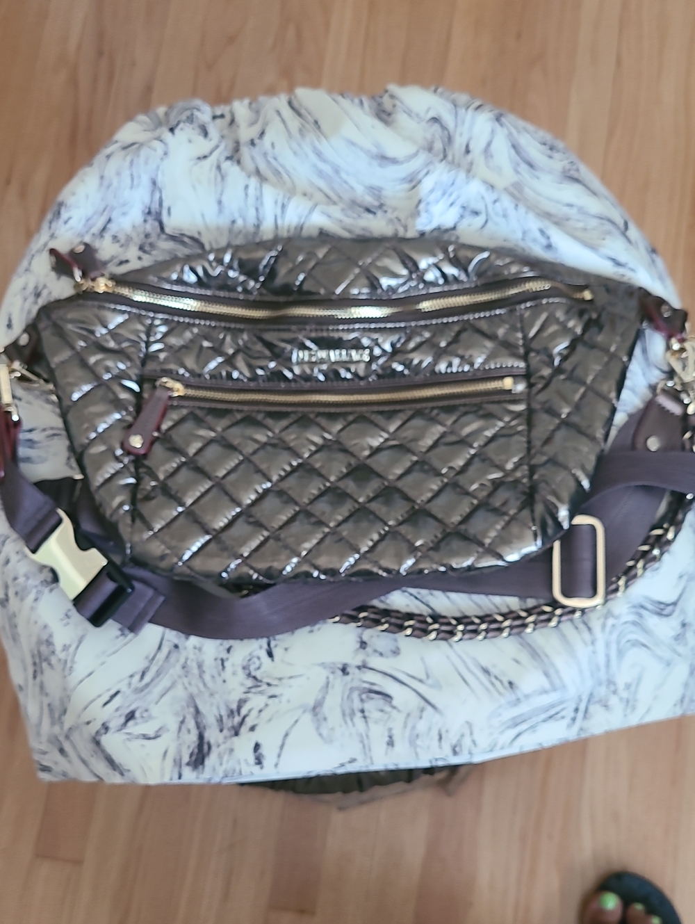 Quilted Metallic Crossbody Belt Bag - Silver